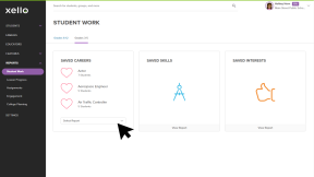 Student Work reports with the Grades 3-5 tab open and cursor hovering over Suggested Careers